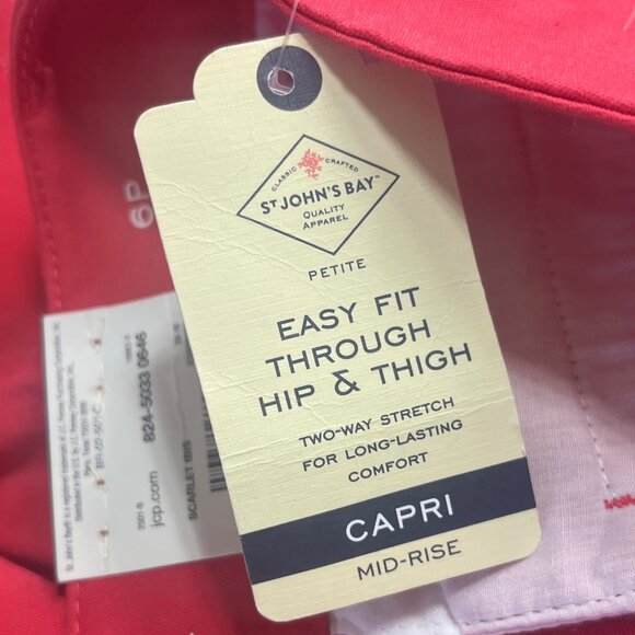 St Johns Bay Womens Scarlet Ibis Capri Pant MidRise Pink Size 6P Petite New - Picture 9 of 11